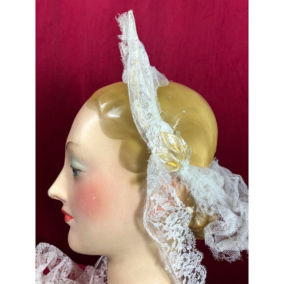 Antique 20s Orange Calla Lilly Blossom Tudor Square Wedding Headband Headpeice